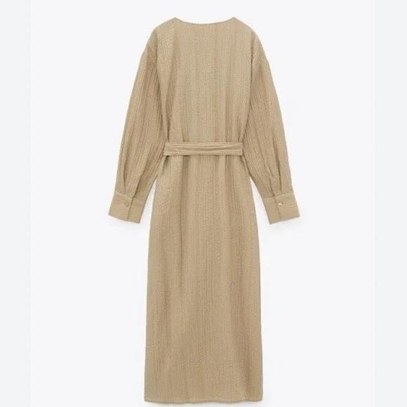 ZARA Dress Wrap Style Textured Midi Long Sleeve - Picture 9 of 15